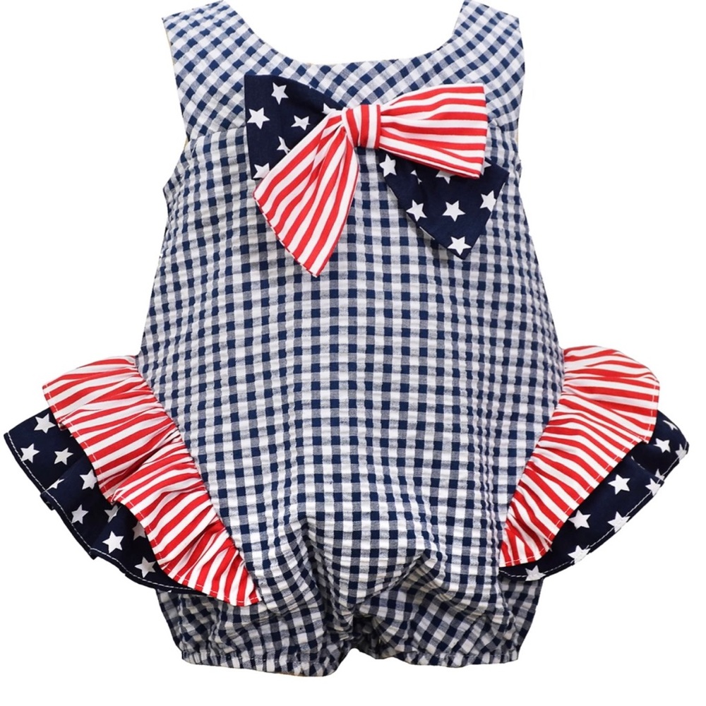Baby girls Romper bauble one-piece gingham Stars and Stripes.